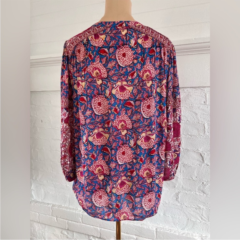 EUC ba&sh Vlad Shirt in Blue Red Floral Multi Boho Button Front Blouse Medium - Picture 3 of 4